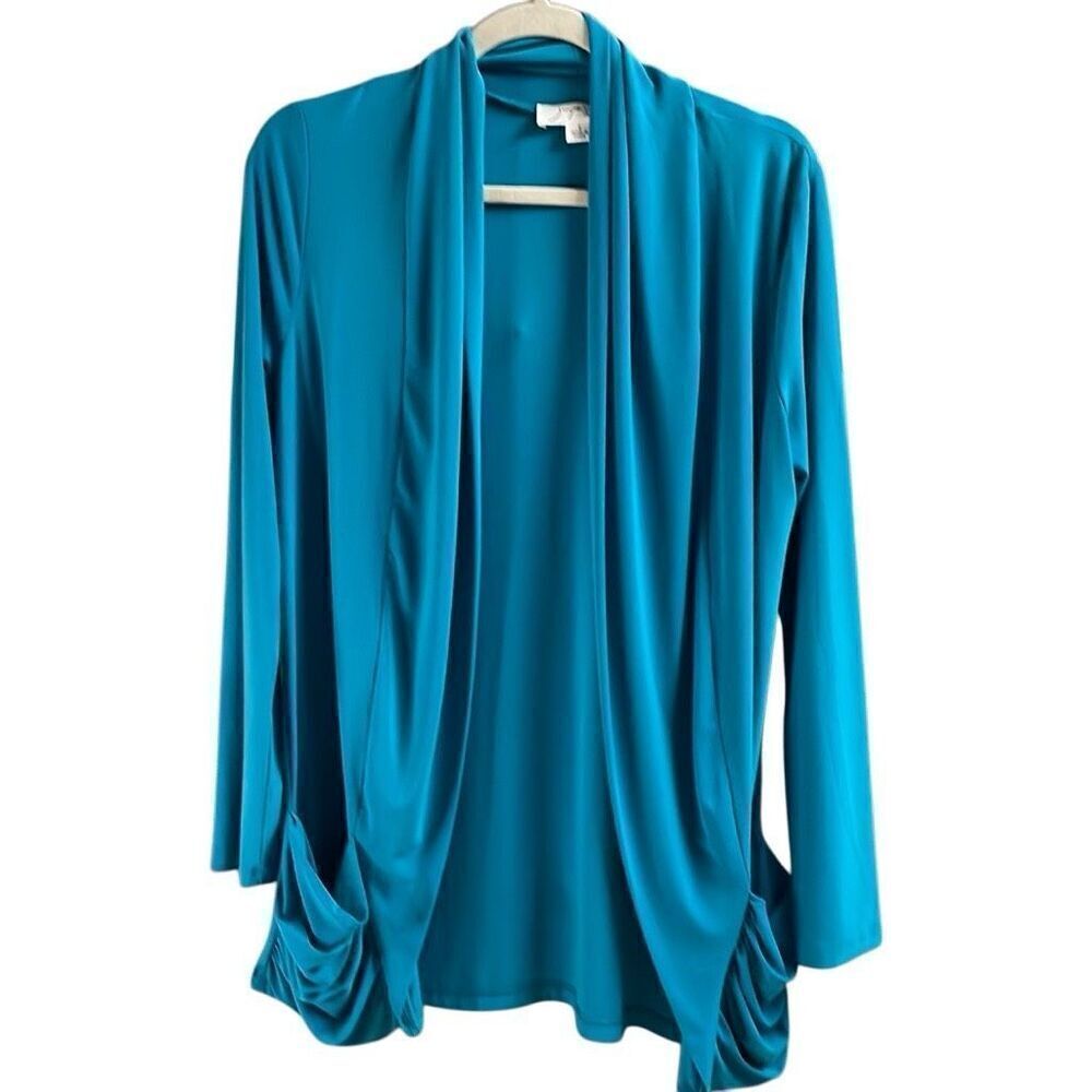 JOSEPHINE STUDIO Women’s Teal Open Front Cardigan Pockets Lagenlook Size Small